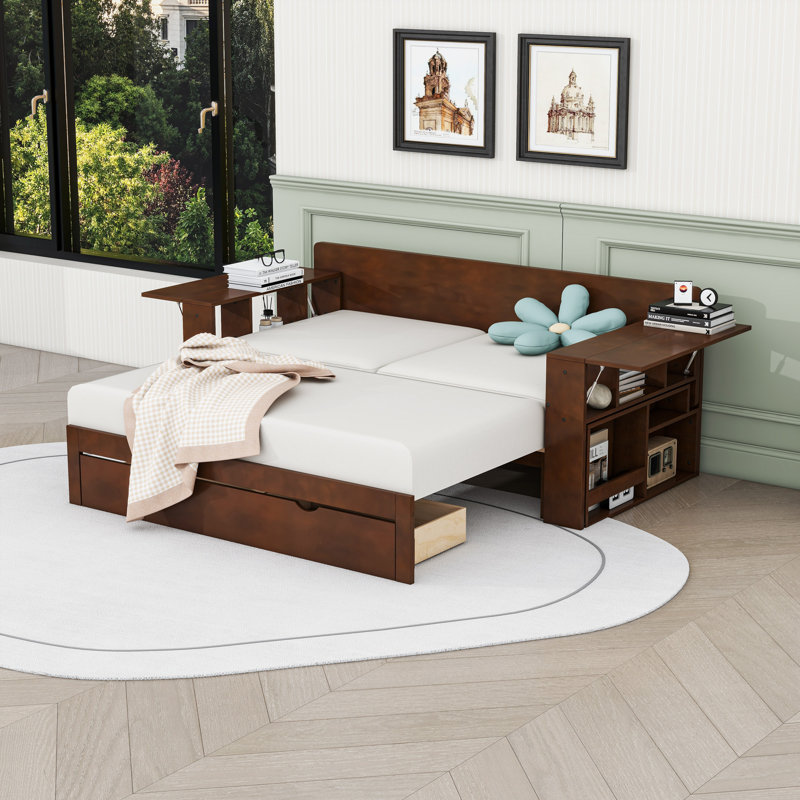 Multifunctional Daybed with Drawers and Desk,Shelves, Full/Double, Espresso