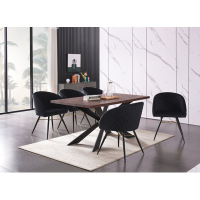 Goddard  6 Person Dining set - a Rectangular Wooden Dining Table with Metal Legs and a Set of 6 Quilted Velvet Dining Chairs for Dining Room - Modern Dining Table Set
