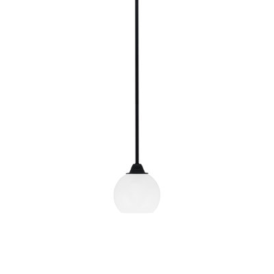Luminaire suspendu Paramount avec fini noir mat et verre marbré blanc de 5,75 po