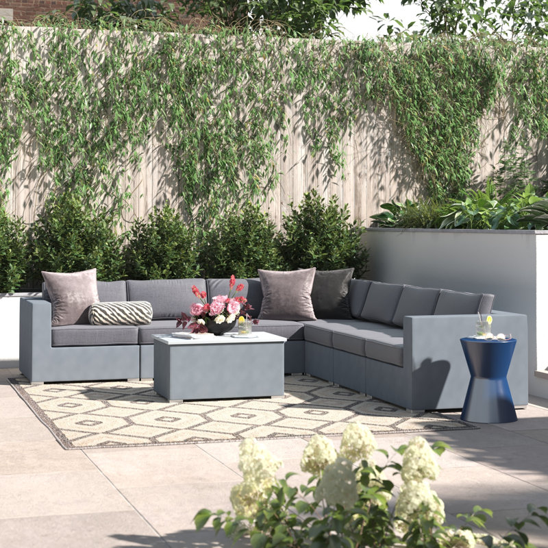 Ensemble de conversation modulaire avec coussins 7 pièces Eugenie