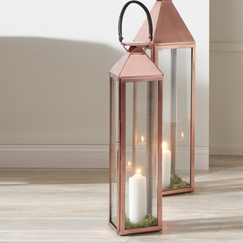 Floor Lantern, Shiny Copper, 93.5cm H x 18.5cm W x 19cm D