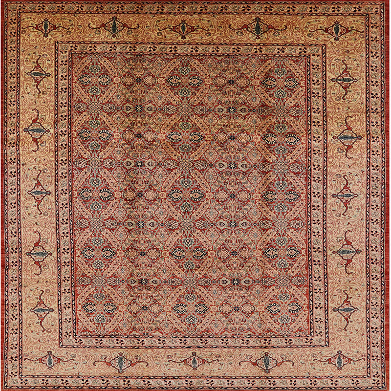 Tapis oriental rouge / jaune, Carré 7 pi