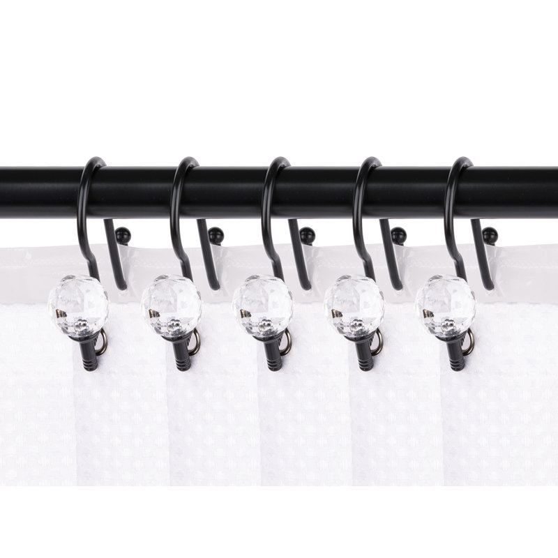 Matte Black Double Shower Curtain Hooks with Crystal Design
