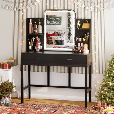Makeup Vanity With 2 Storage Drawers,Vanity Desk With Mirror And Lights