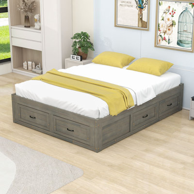 Wooden Platform Bed with 6 Drawers
