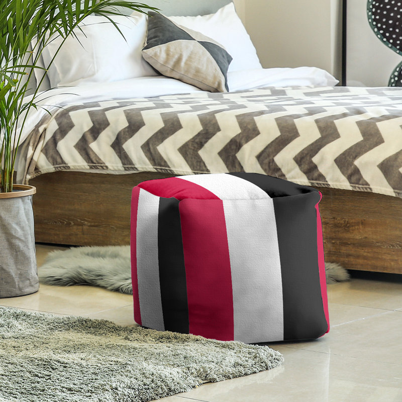 Repose-pieds cube new jersey college rayures, Rouge / blanc / noir