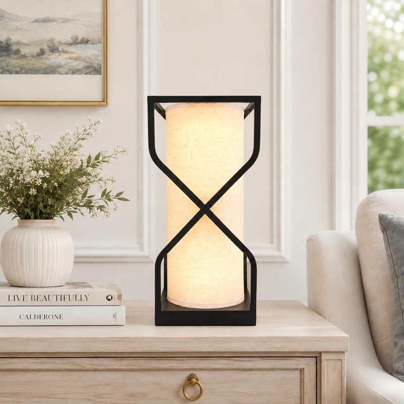 Lampe de table de chevet en lin 12,2 po H USB-C et USB-A, Natural Beige Linen