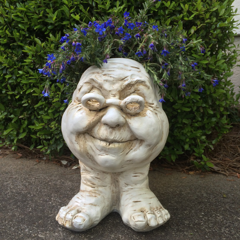 Muggly's Grandma Violet Face Statue Planter, 15" H x 10" W x 11" D, Antique White