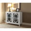 Armoire console à 2 portes en blanc - Table rectangulaire avec rangement en verre et tablette intérieure