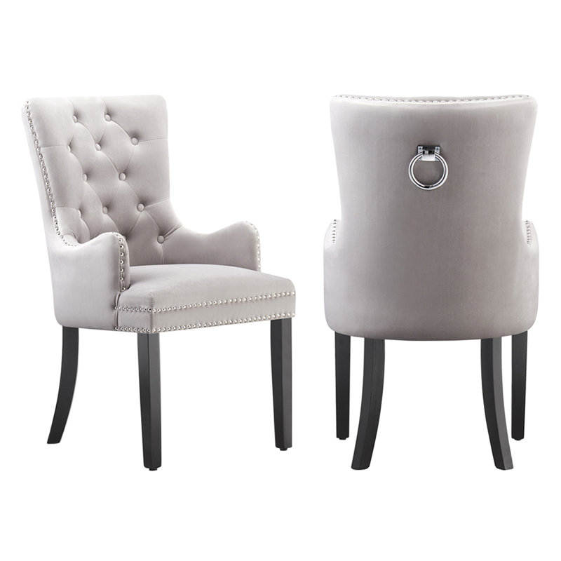 Jersey Velvet Dining Chair - Ergonomic Scoop Knockerback and Solid Wood Legs - Button back Armchair for Dining Room Living Room Restaurants