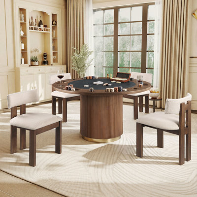 52" Round Convertible Dining & Poker Game Table with 6 Cup Holders, Dual-Use for Dining, Poker, and Home Entertainment