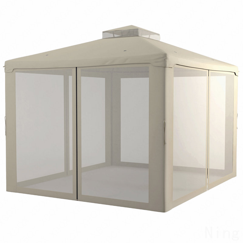 9.6X11.6FT Gazebo Steel, Mosquito Net For Garden Use With Double Roof (Cream White), Cream White