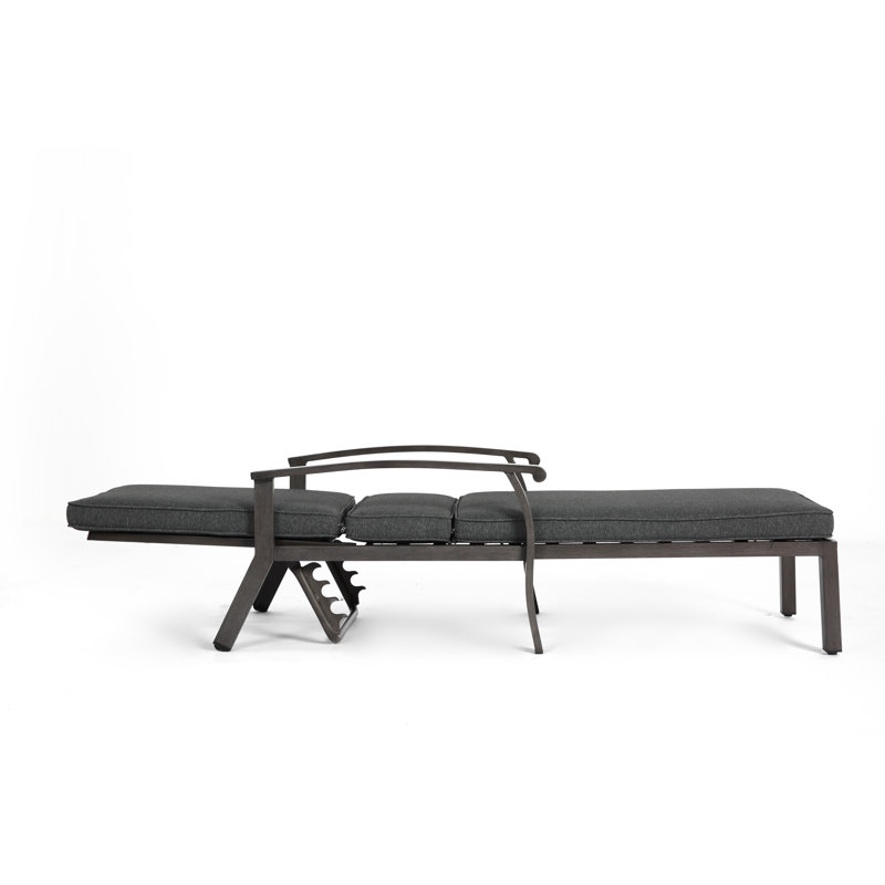 Outdoor Aluminum Chaise Lounge With Cushion, Gray