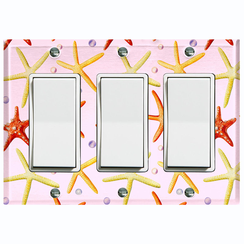 Colorful Starfish Light Pink Nautical & Beach 3 - Gang Rocker Standard Wall Plate