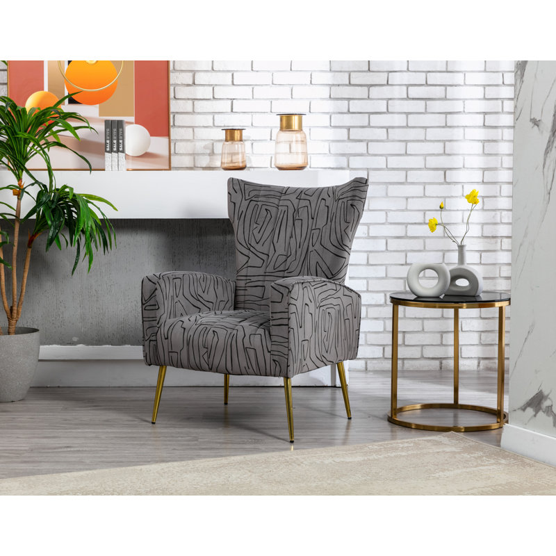 Fauteuil à oreilles en velours Citium, Gris