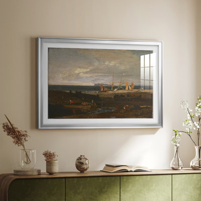 Scène côtière avec des marins et des bateaux-J.M.W. Turner, reproduction encadrée avec passe-partout et verre début du 19e siècle