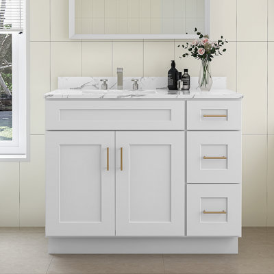 Ready-to-Assemble Solid Wood Shaker 42" Bathroom Vanity Base Cabinet Only – Countertop Not Included