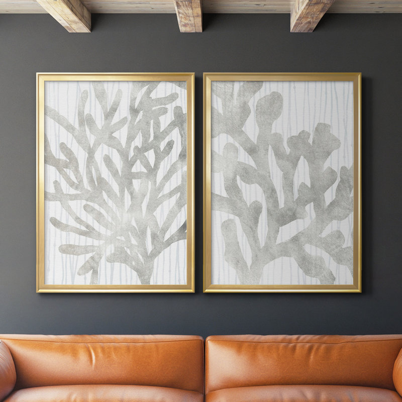 Alfonso Quiet Coral III - Ensemble de 2 reproductions d'art sur toile encadrées, Or, H 24,5 po x l 37 po x P 1,25 po
