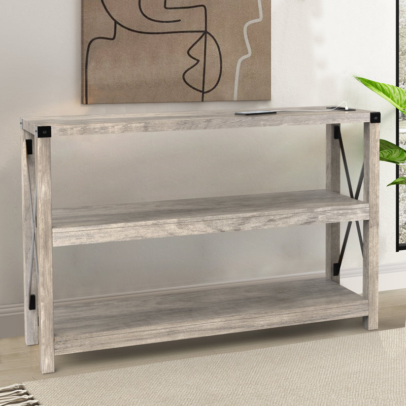 Darletha Console Table with 3-Tier Storage Shelves, Wash Gray, 31.5" H x 43.3" W x 11.8" D