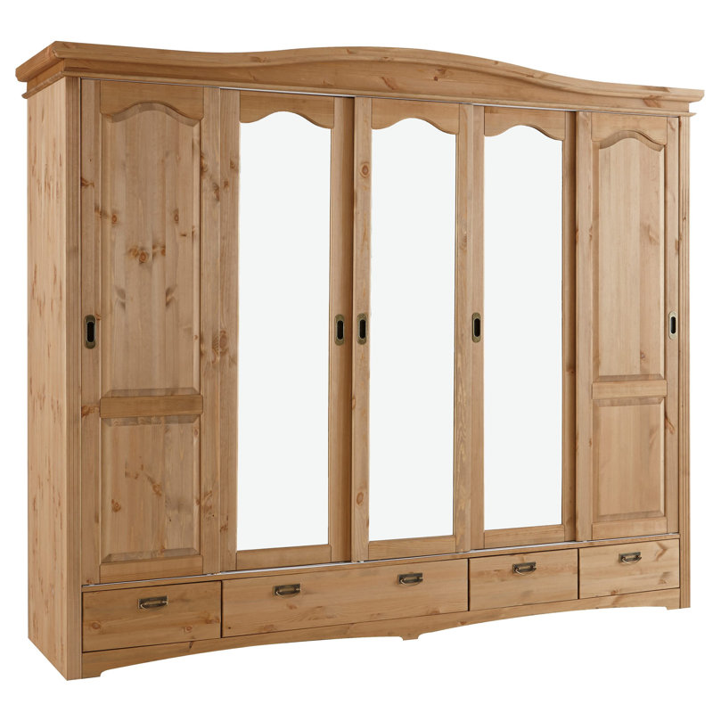 Caleta 5 Door Solid Wood Wardrobe, Natural Brown Oil
