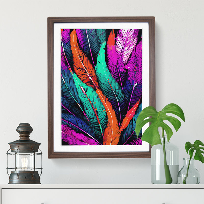 Splashed Feathers No.2 Abstract - Wall Art, 36cm H x 27cm W, Walnut Framed, White