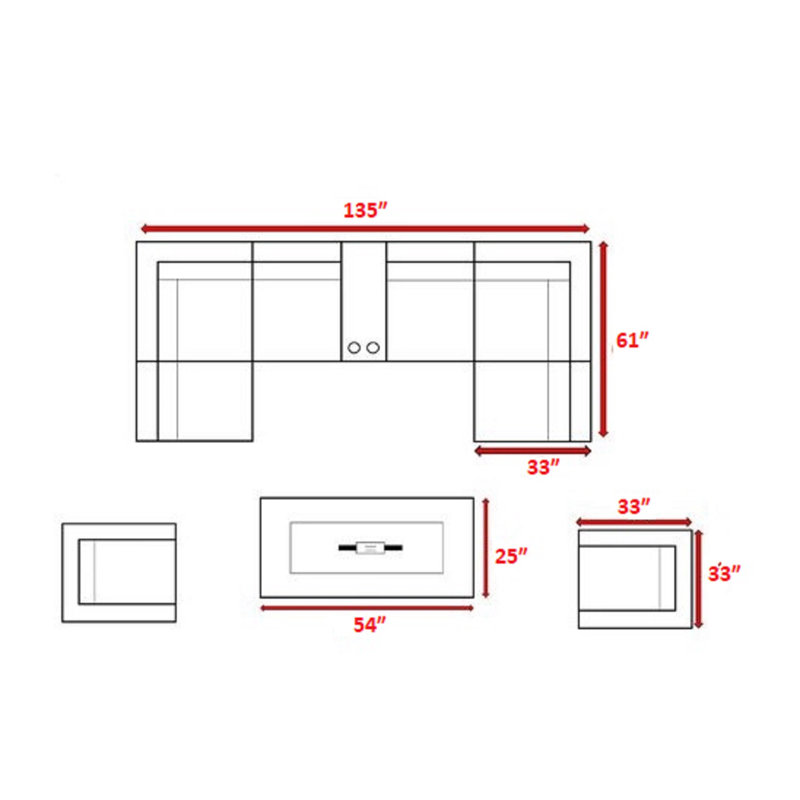 Ensemble de conversation pour 6 personnes avec foyer en métal et coussins Sunbrella Lsi, Canevas