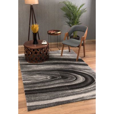 Rug Branch Darius 5' x 8' (5'3" x 7'5") Grey/Black Abstract Indoor Area Rug, Contemporary, Medium Pile, Stain-Resistant Carpet - Living Room, Bedroom, Dining Room, and Kitchen