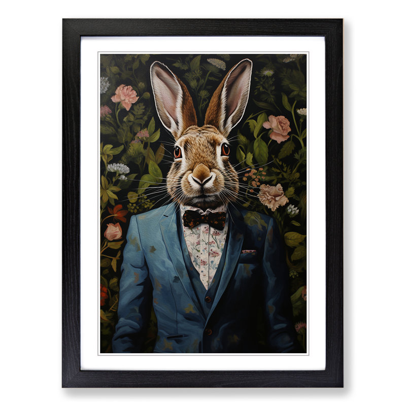 Hare In A Suit Painting No.4 - Single Picture Frame Print on Wood, Black Framed, 46cm H x 34cm W x 2cm D
