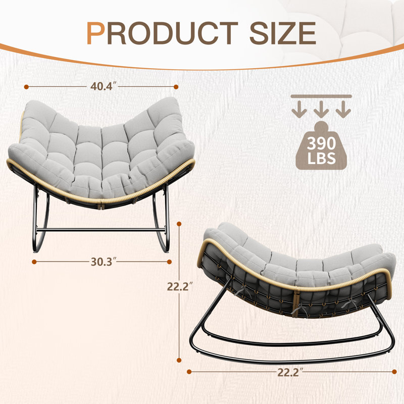Très grande chaise berçante d'extérieur Papasan avec coussin, Gris, 1