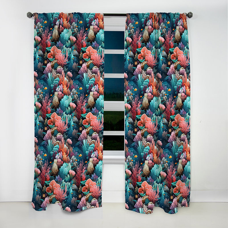 Motif tropical de corail - rideau floral - 1 rideau occultant, L 52 po x L 90 po