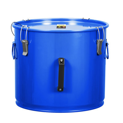10-Gallon Blue Carbon Steel Fryer Grease Bucket with Lid, Rust-Proof Coating & Lock Clips - Hot Oil Disposal Caddy with Filter Bag for Cooking Oil Filtration