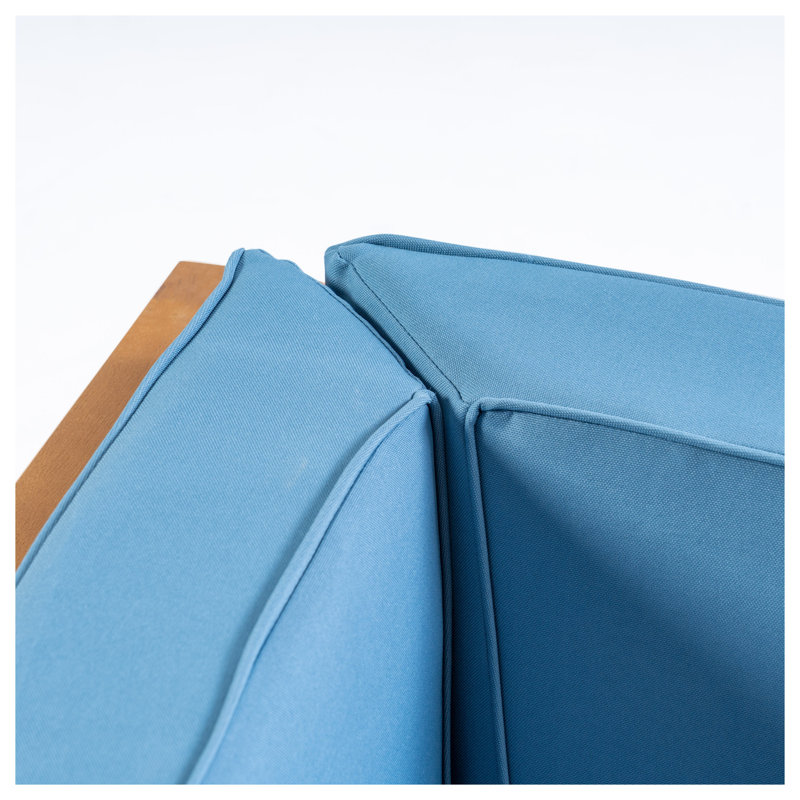 Ensemble de canapés d'extérieur 3 pièces en bleu - Structure en bois d'acacia avec coussins pour terrasses et balcons, Bleu