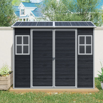 8 ft x 4 ft Outdoor Storage Shed with Two-Window and Double-Door, Plastic Shed with Floor for Gargen,Patio,Yard,Lawn