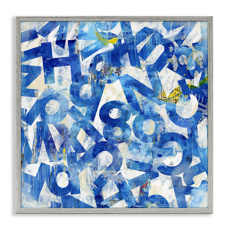 "Blue Typographie Collage", estampe numérique par Laura Gibson, Estampe numérique Farmhouse, H 17 po x l 17 po