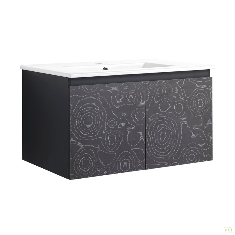 Meuble-lavabo mural flottant 30 po avec lavabo en céramique et porte d'armoire à fermeture en douceur, ensemble KD