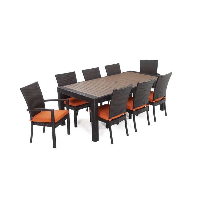 Cannes 9 Piece Dining Set with Cushions, Brown/Black Frame/Moroccan Cream Cushion