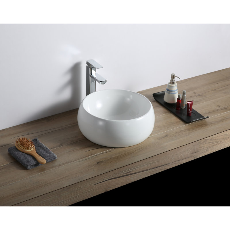 Ruvati Bathroom Vessel Sink Round White Circular Above Counter Porcelain Ceramic, 15.75" L x 15.75" W x 6.25" D