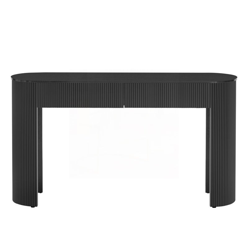 Oval Top Storage Console Table with 2 Drawers, Black