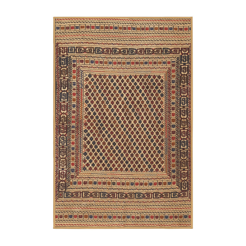 Tapis traditionnel brun / beige / rouge, Rectangle 4 pi x 6 pi