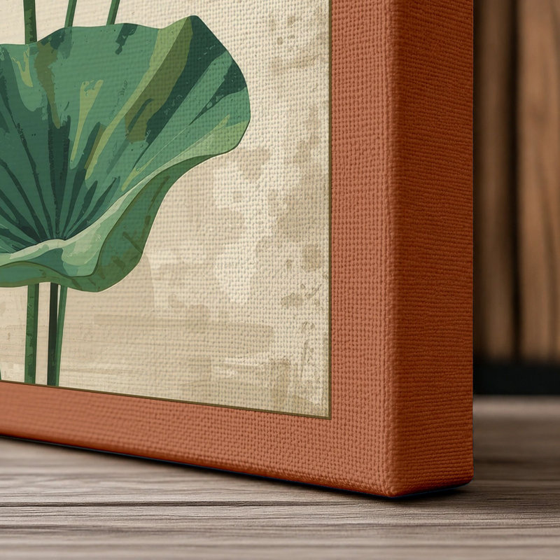 Lotus in Bloom Botanical - Wrapped Canvas, 36x24 - 91.4 x 61.0 cm, Terracotta Border