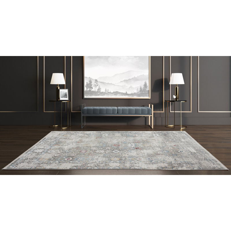 Tapis d'intérieur / extérieur gris Oriental, Rectangle 8 pi 9 po x 11 pi 9 po