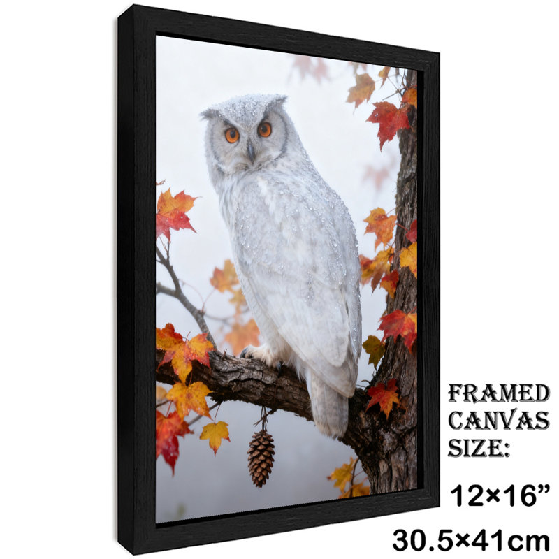 Art mural rétro noir avec hibou debout sur la branche, impressions encadrées de style rétro, H 17 po x l 13 po