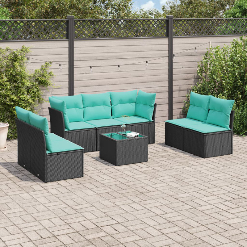  Ensemble de canapé de patio 8 pièces avec coussins en rotin de polyester noir