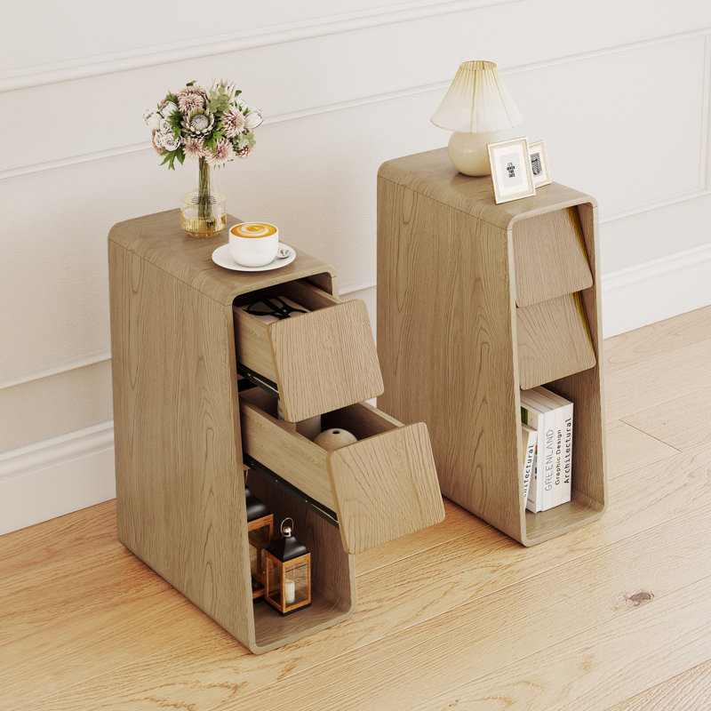 23.6'' Tall Narrow End Table, Farmhouse Sofa Table With Drawer Storage (set Of 2), Wood, 23.6" H x 15.75" W x 7.87" D