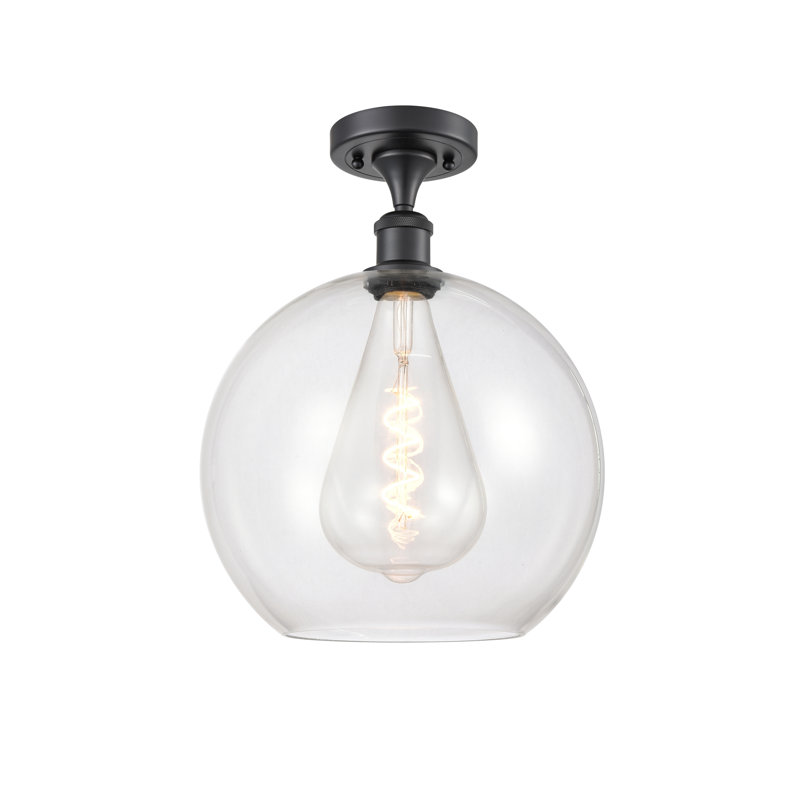 Plafonnier semi-encastré 1 lumière Cindi, H 16,38 po x l 11,75 po x P 11,75 po, Transparent, Noir mat
