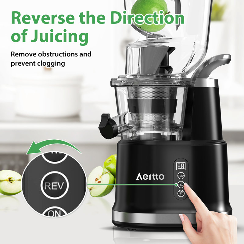 Aeitto - slow cold press juicer, vertical juicer, large channel, suitable for whole fruits and vegetables, BPA free, Black