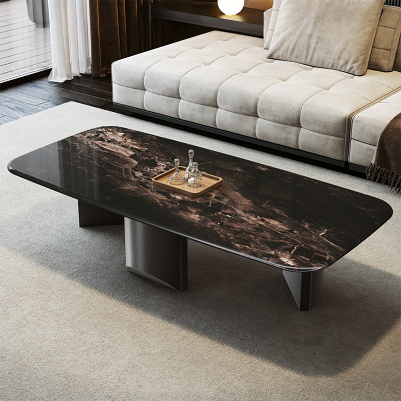 Rectangular supercrystalline stone coffee table, Black, 15.7" H x 47.2" L x 27.6" W