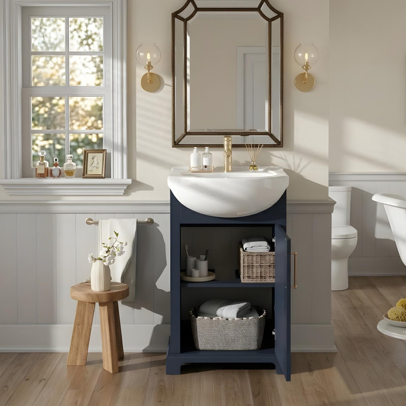 Meuble-lavabo avec lavabo et tablettes de rangement, Bleu
