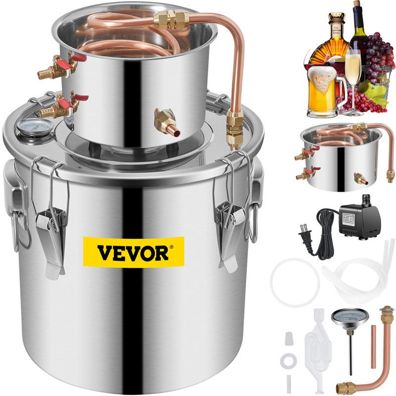 Distillateur d'alcool en acier inoxydable avec pompe à eau et thermomètre VEVOR 3 Gal / 12L