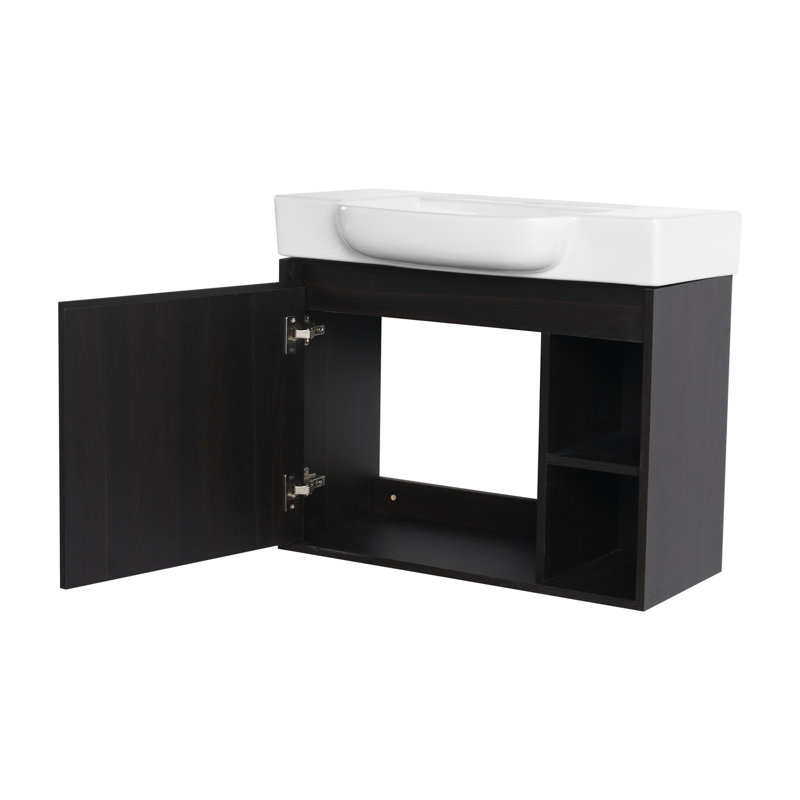 Meuble-lavabo mural 28 po avec lavabo en céramique blanche et porte à fermeture en douceur, emballage KD, Dark Oak, Dark Oak